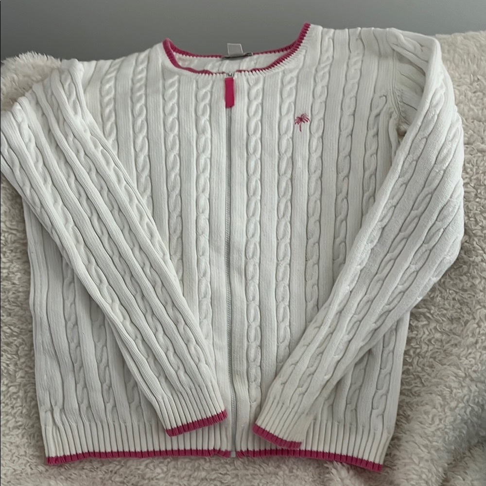 Lilly Pulitzer White and Pink Cable Knit Cardigan